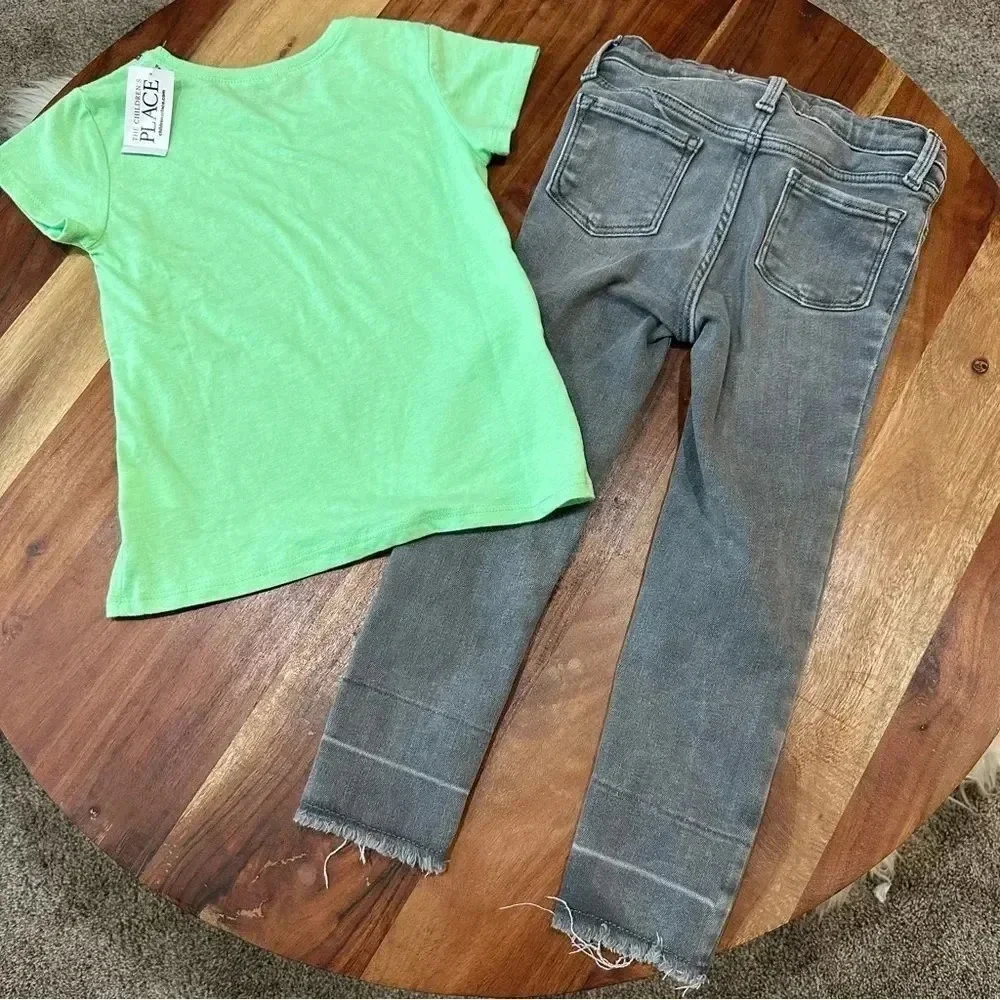 Girls Size 4 Outfit Cat Cupcake Ice Cream Ballerina Fit Adjustable Jeans‎ Gray